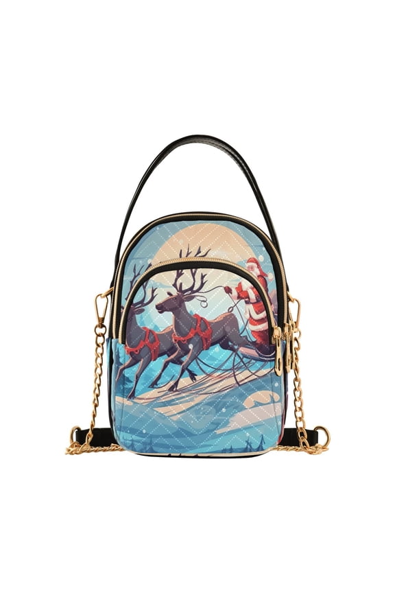 Chain Crossbody Bags for Women Christmas Santa with Deers Shoulder Handbag Phone Purse