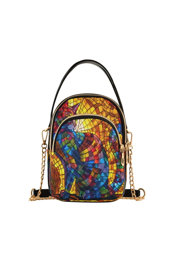 Chain Crossbody Bags for Women Colorful Art Cat Shoulder Handbag Phone Purse