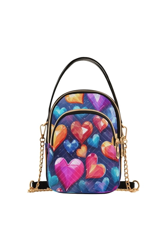 Chain Crossbody Bags for Women Colorful Hearts Shoulder Handbag Phone Purse