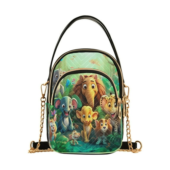 ALAZA Chain Crossbody Bags for Women Cute Elephants in Forest Shoulder Handbag Phone Purse