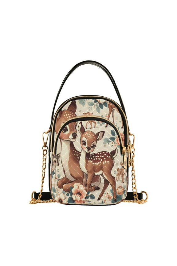 Chain Crossbody Bags for Women Cute Vintage Deers Flowers Shoulder Handbag Phone Purse