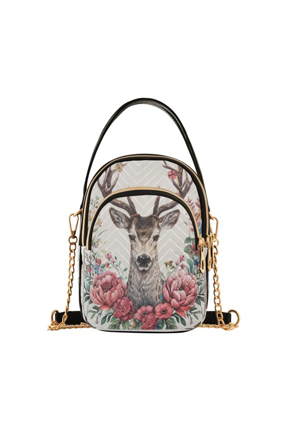 Chain Crossbody Bags for Women Deer and Flowers Shoulder Handbag Phone Purse