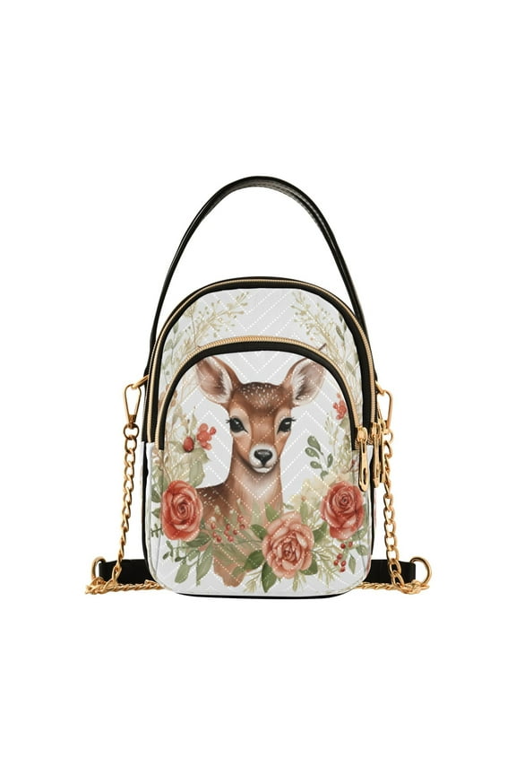 Chain Crossbody Bags for Women Deer in Roses Flowers Shoulder Handbag Phone Purse