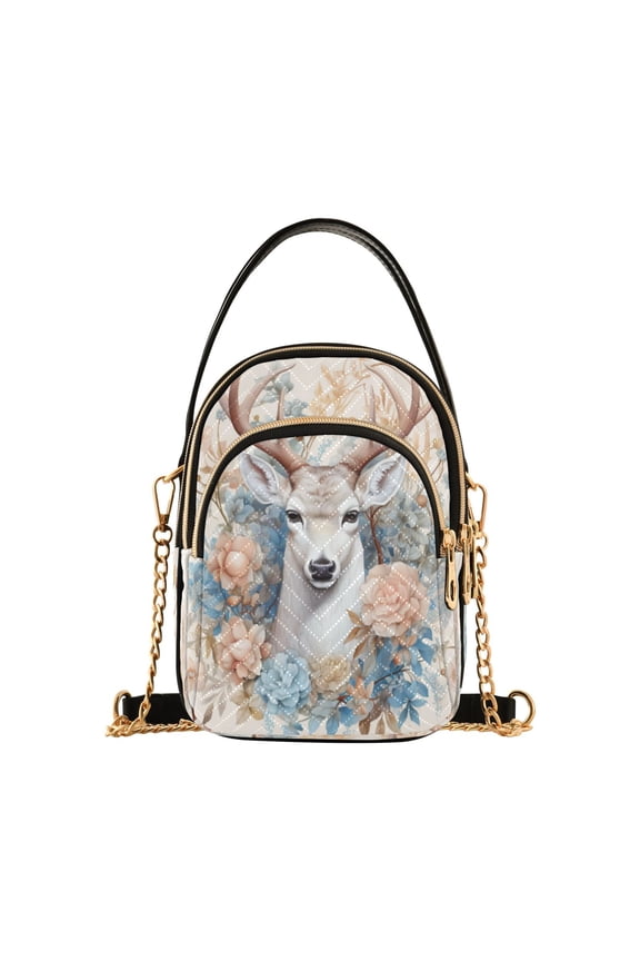 Chain Crossbody Bags for Women Deer with Flowers Shoulder Handbag Phone Purse