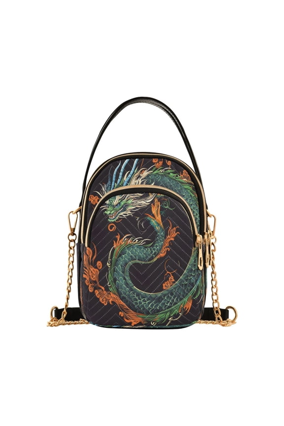 Chain Crossbody Bags for Women Dragon Print Shoulder Handbag Phone Purse
