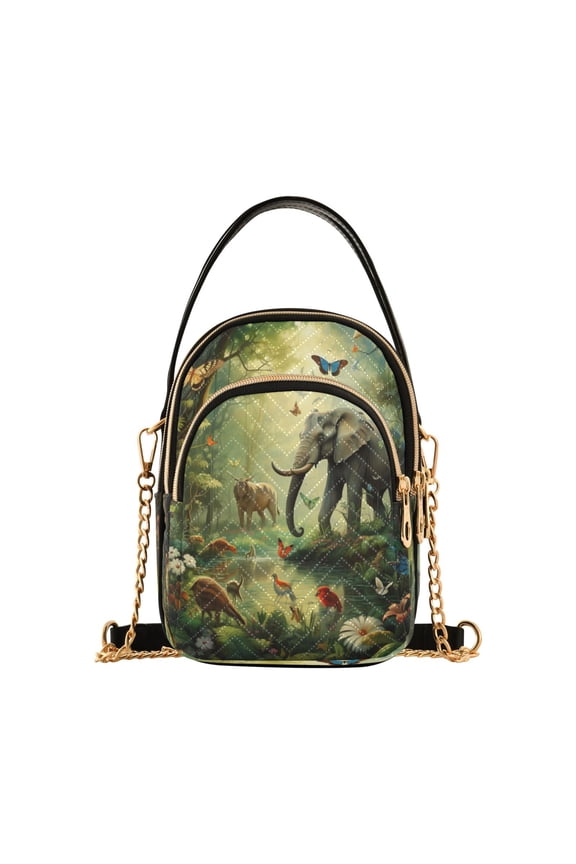 Chain Crossbody Bags for Women Elephant Animals Butterflies in Forest Shoulder Handbag Phone Purse