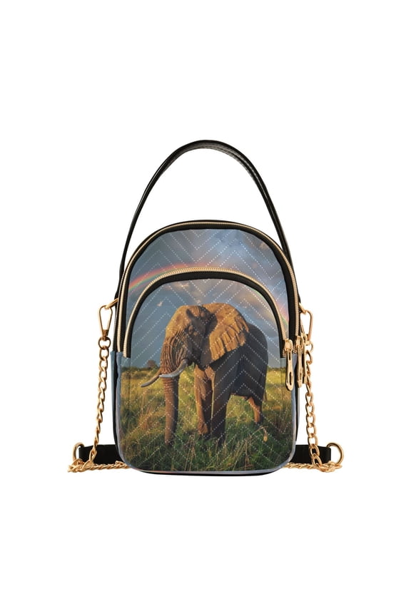 Chain Crossbody Bags for Women Elephant with Rainbow Sky Shoulder Handbag Phone Purse