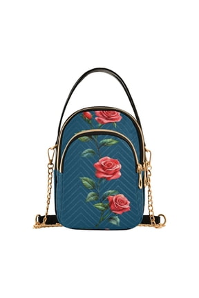 Chain Crossbody Bags for Women Flower Roses Shoulder Handbag Phone Purse