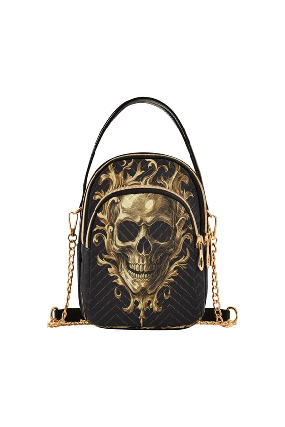 Chain Crossbody Bags for Women Gold Skull Shoulder Handbag Phone Purse