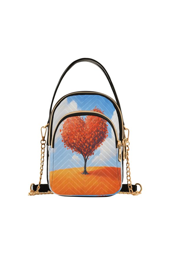 Chain Crossbody Bags for Women Heart Shaped Tree Shoulder Handbag Phone Purse