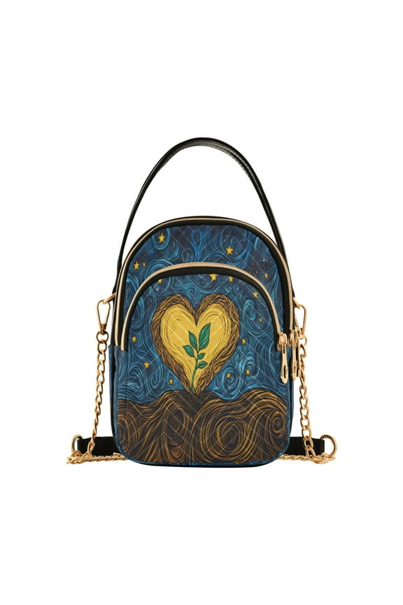 Chain Crossbody Bags for Women Heart with Boho Pattern Shoulder Handbag Phone Purse