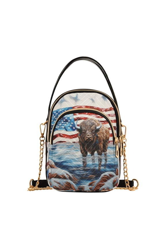 Chain Crossbody Bags for Women Highland Cow America Flag Shoulder Handbag Phone Purse