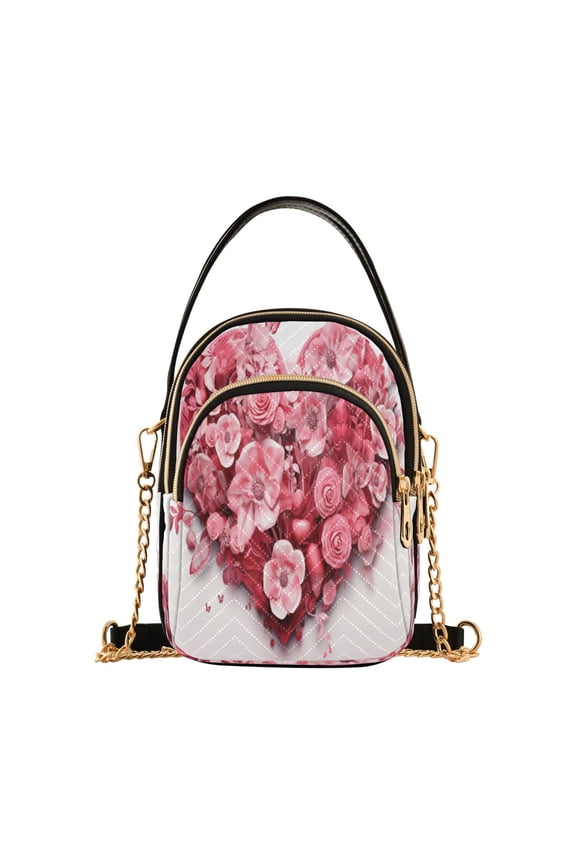 Chain Crossbody Bags for Women Love Valentine Floral Shoulder Handbag Phone Purse