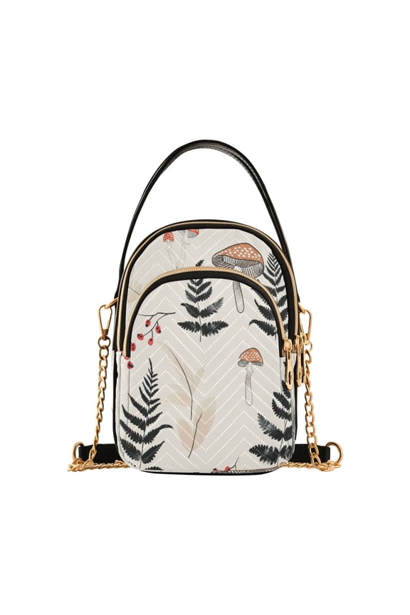 Chain Crossbody Bags for Women Mushroom Fern Leaves Berry Shoulder Handbag Phone Purse