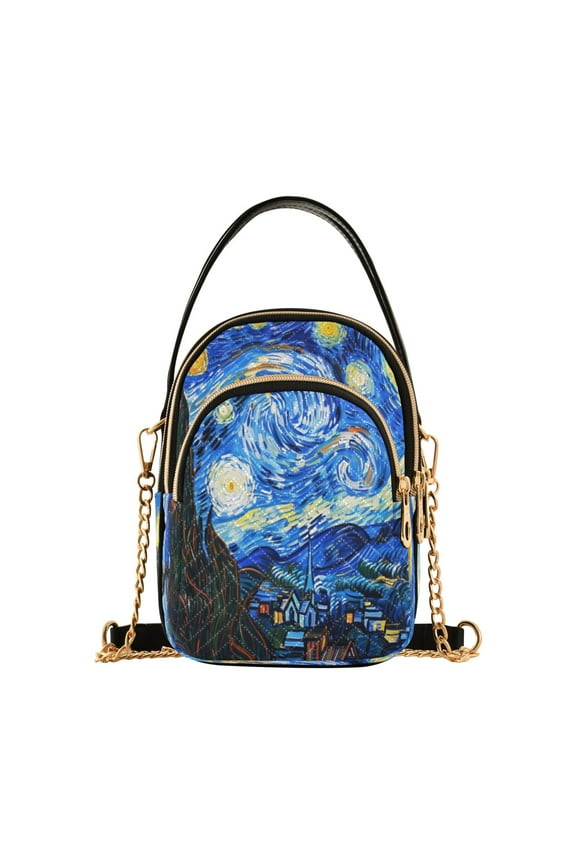 Chain Crossbody Bags for Women Oil Paint Starry Night Pattern Shoulder Handbag Phone Purse