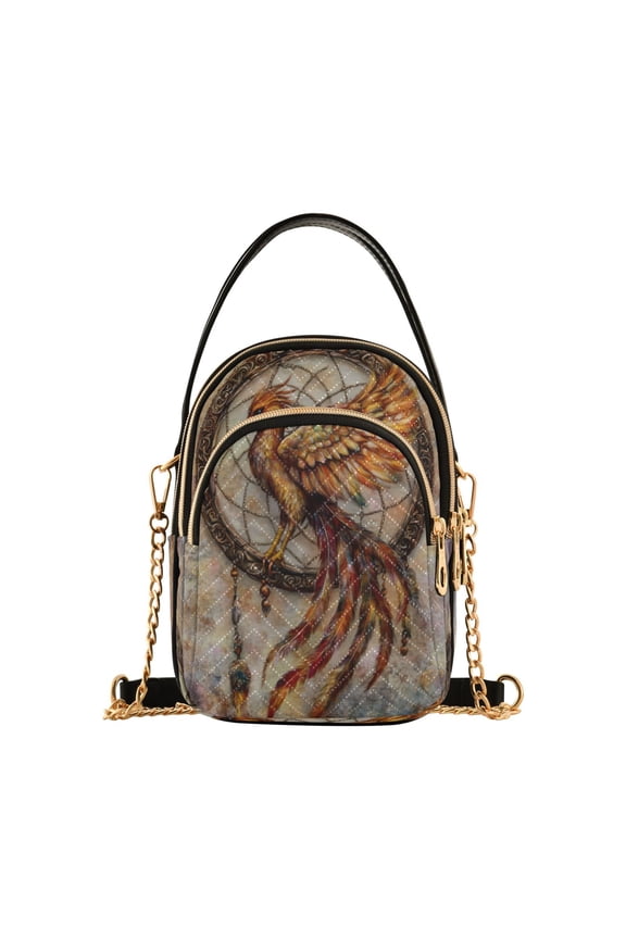 Chain Crossbody Bags for Women Retro Phoenix with Feather Shoulder Handbag Phone Purse