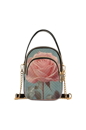 Chain Crossbody Bags for Women Retro Rose Flower Shoulder Handbag Phone Purse