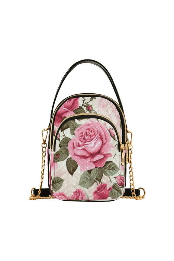 Chain Crossbody Bags for Women Roses Flower Shoulder Handbag Phone Purse