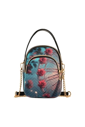 Chain Crossbody Bags for Women Roses Flowers Shoulder Handbag Phone Purse