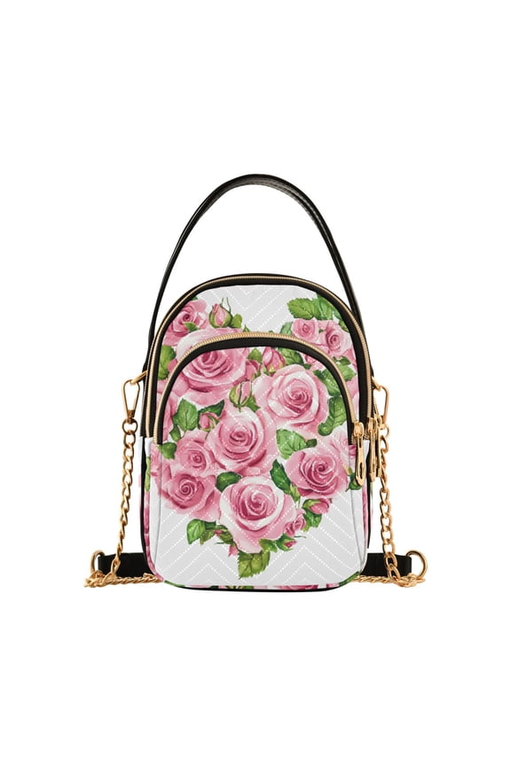 Chain Crossbody Bags for Women Roses Heart Flower Shoulder Handbag Phone Purse