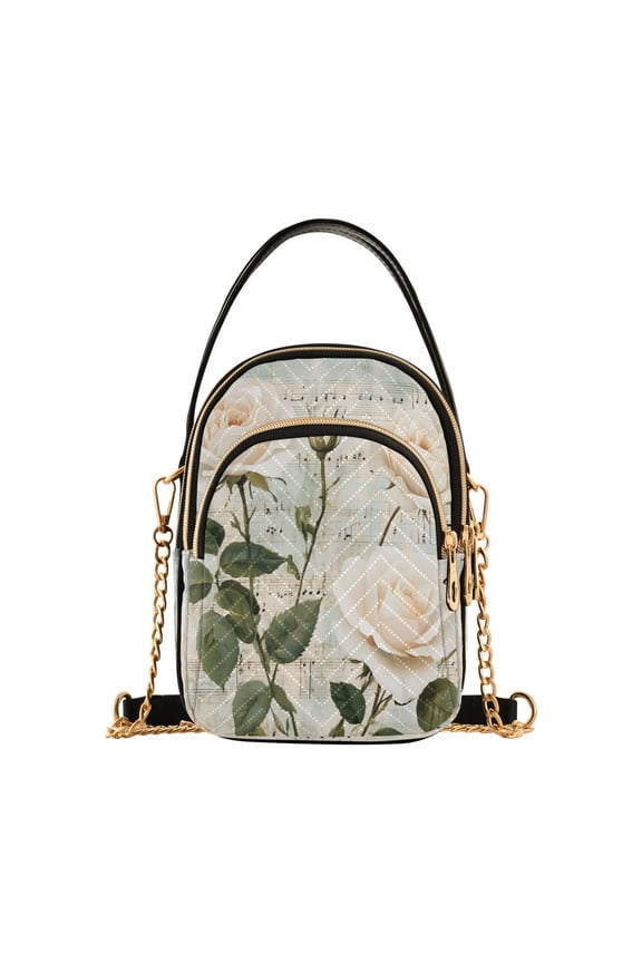 Chain Crossbody Bags for Women Roses on Music Notes Shoulder Handbag Phone Purse