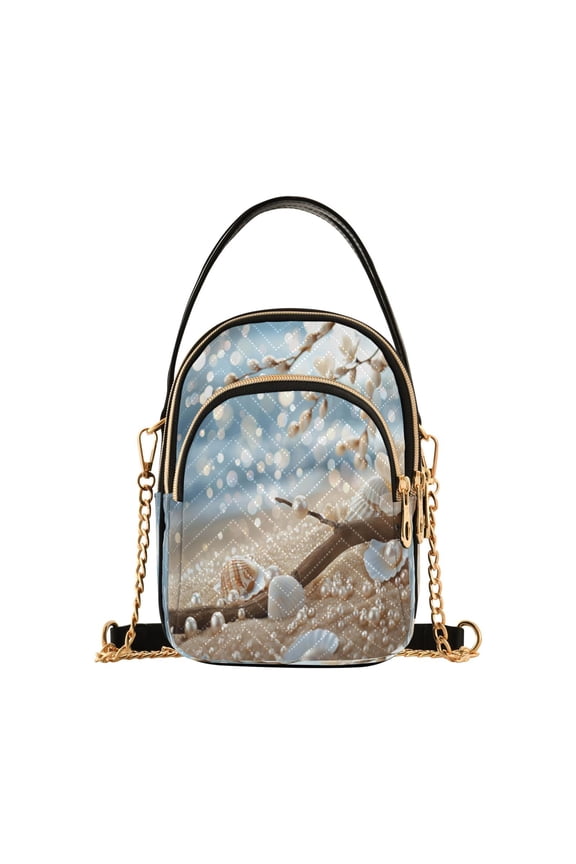 Chain Crossbody Bags for Women Shells Pearls on Beach Shoulder Handbag Phone Purse