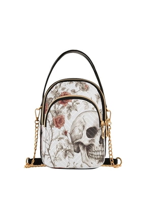 Chain Crossbody Bags for Women Skull Retro Roses Shoulder Handbag Phone Purse