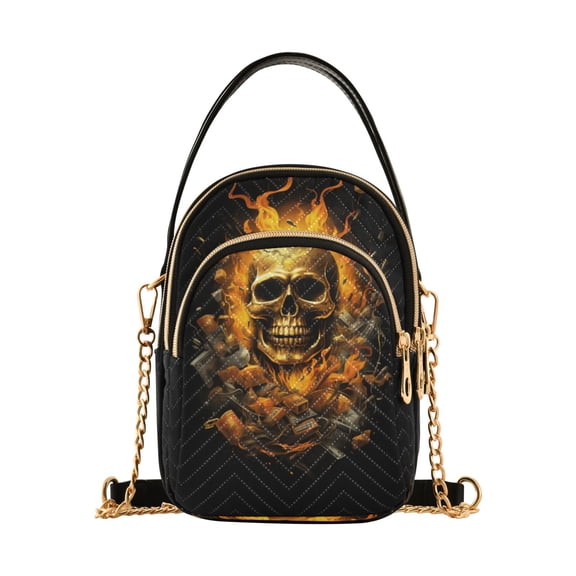 ALAZA Chain Crossbody Bags for Women Skull Skeleton on Fire Shoulder Handbag Phone Purse