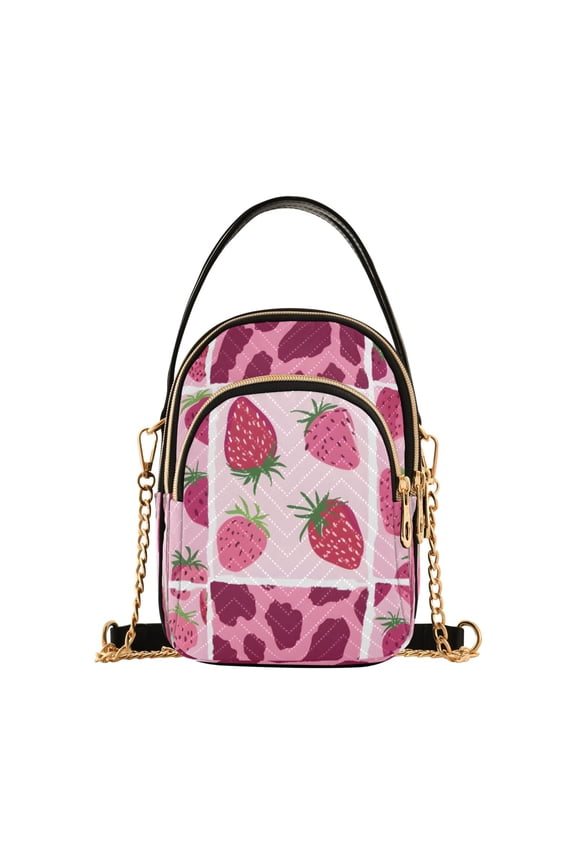 Chain Crossbody Bags for Women Strawberry and Leopard Print Shoulder Handbag Phone Purse