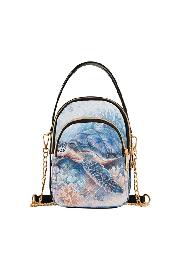 Chain Crossbody Bags for Women Turtle Swimming Shoulder Handbag Phone Purse