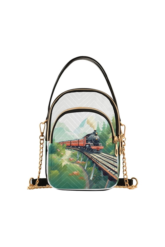 Chain Crossbody Bags for Women Vehicle Train Landscape Shoulder Handbag Phone Purse