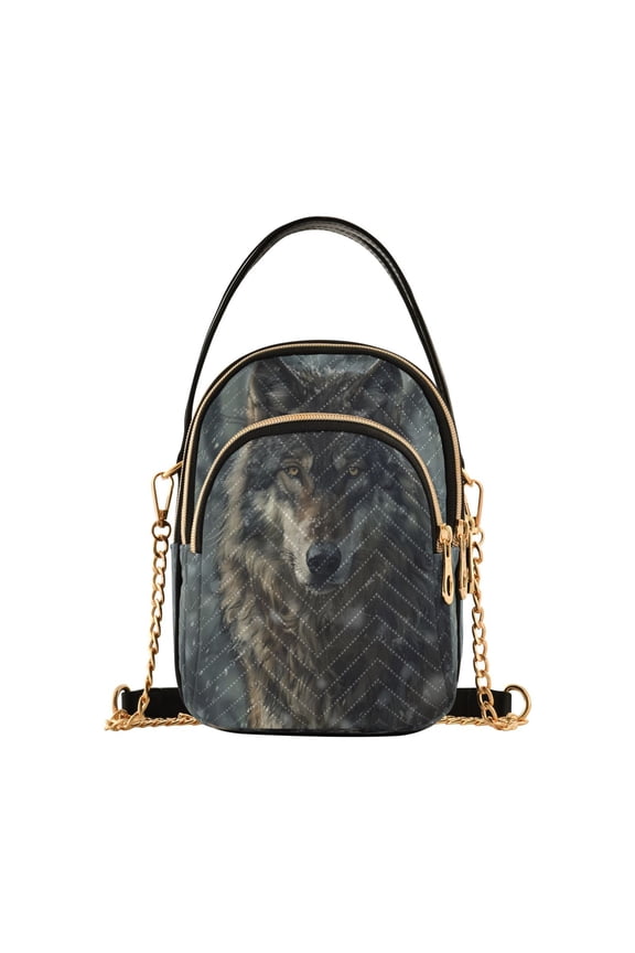 Chain Crossbody Bags for Women Winter Lone Wolf Shoulder Handbag Phone Purse