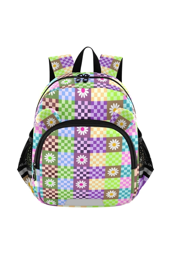 Checkered Floral Mini Backpack School Bookbag Age 3-7 Small
