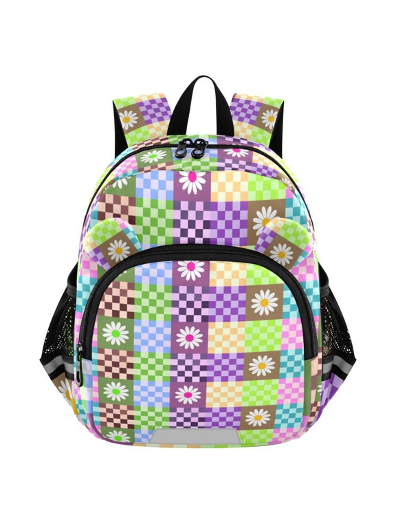 Checkered Floral Mini Backpack School Bookbag Age 3-7 Small