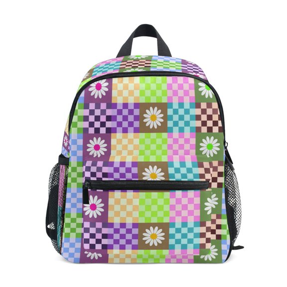 ALAZA Checkered Floral School Backpack Small Bookbag Mini Bags