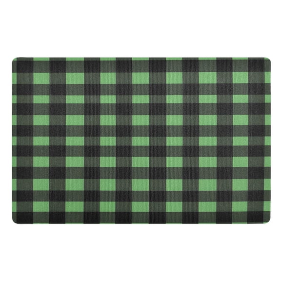 ALAZA Checkered Green Grid Art Pattern Door Mat Outdoor Indoor Entrance Low Profile Floor Rugs 32"x20"