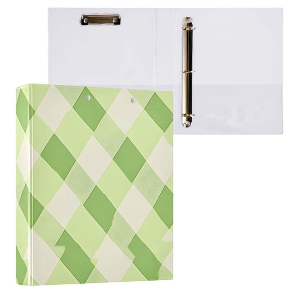 ALAZA Checkered Grid Green Hardcover 3 Ring Binder 1.5" Round Rings Interior Pockets Binders Organizer 1 Pack