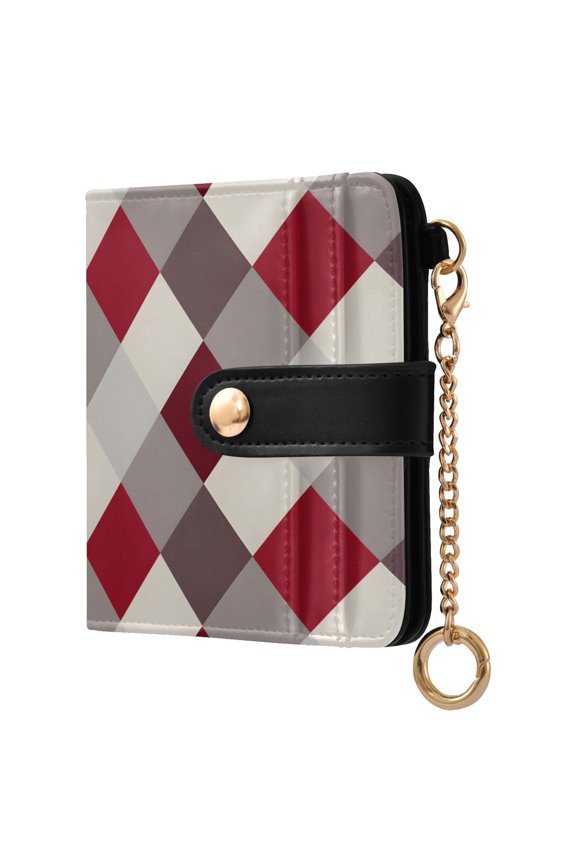 Checkered Grid Pattern RFID Blocking Bifold Wallet Women Compact Card Holder with ID Window Zipper Coin Pocket