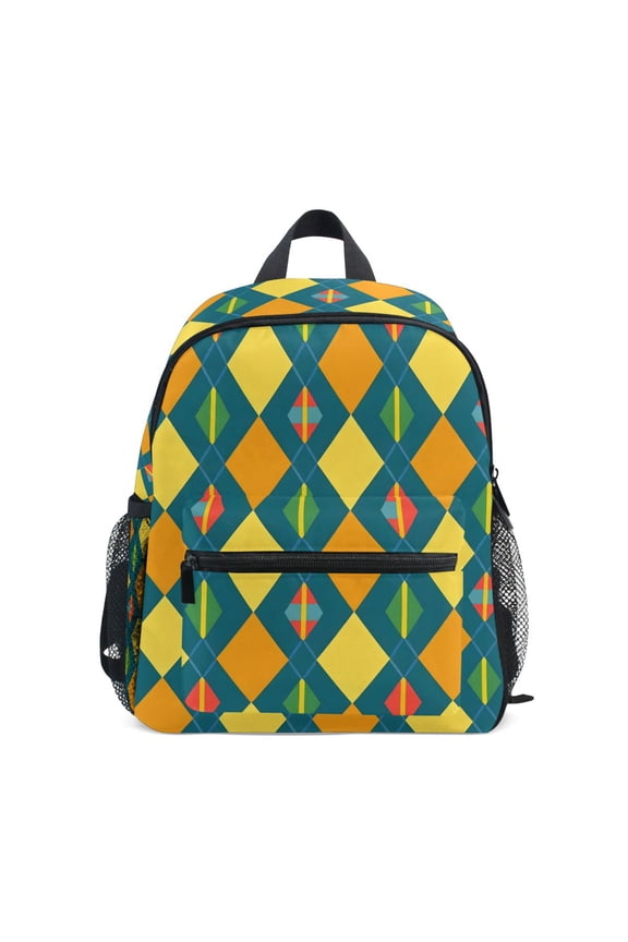 Checkered Grid Yellow School Backpack Small Bookbag Mini Bags