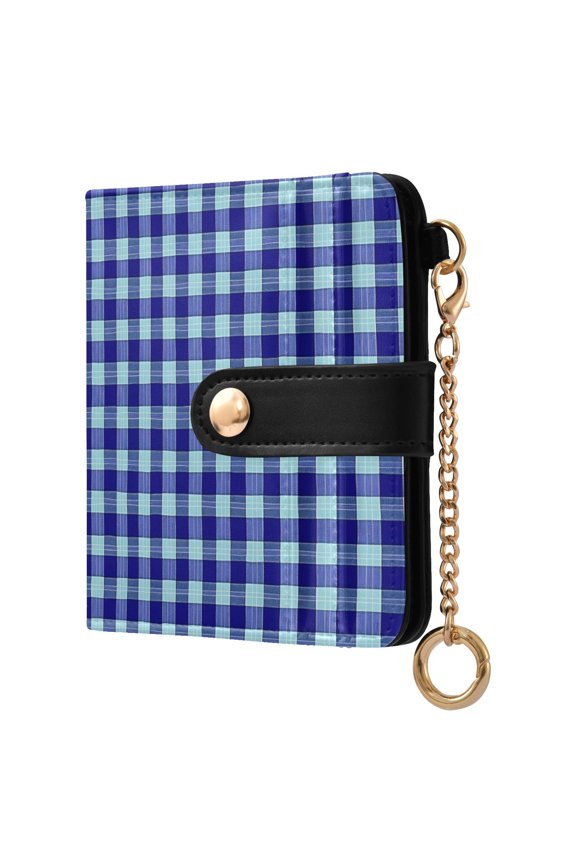 Checkered Grid-a6 Pattern RFID Blocking Bifold Wallet Women Compact Card Holder with ID Window Zipper Coin Pocket