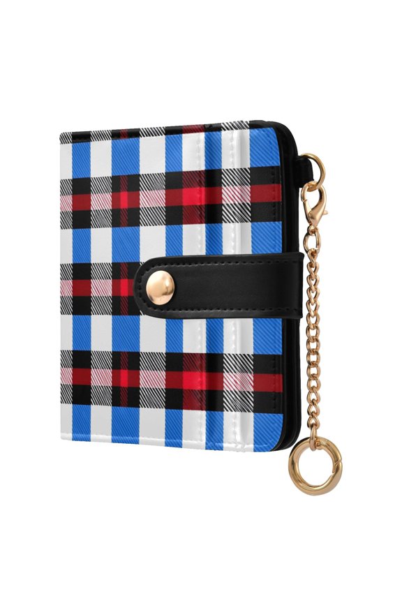 Checkered Grid-b2 Pattern RFID Blocking Bifold Wallet Women Compact Card Holder with ID Window Zipper Coin Pocket
