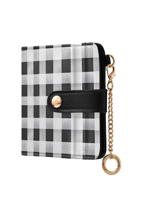 Checkered Grid-b6 Pattern RFID Blocking Bifold Wallet Women Compact Card Holder with ID Window Zipper Coin Pocket