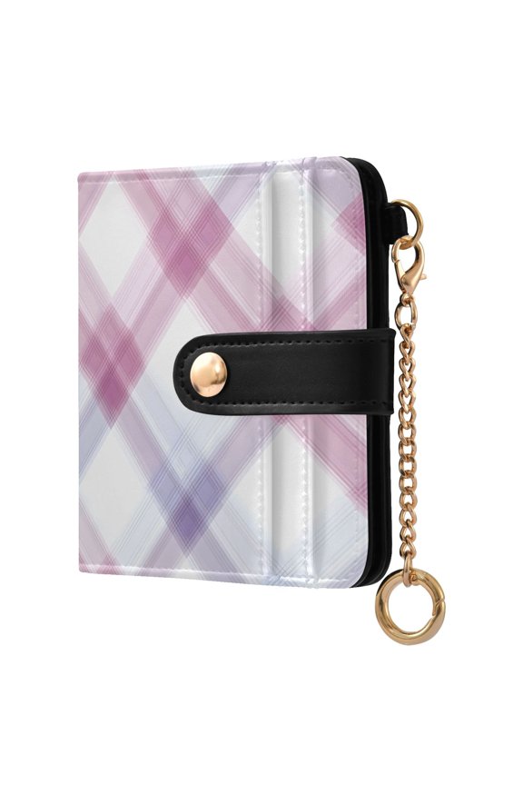 Checkered Grid-c3 Pattern RFID Blocking Bifold Wallet Women Compact Card Holder with ID Window Zipper Coin Pocket