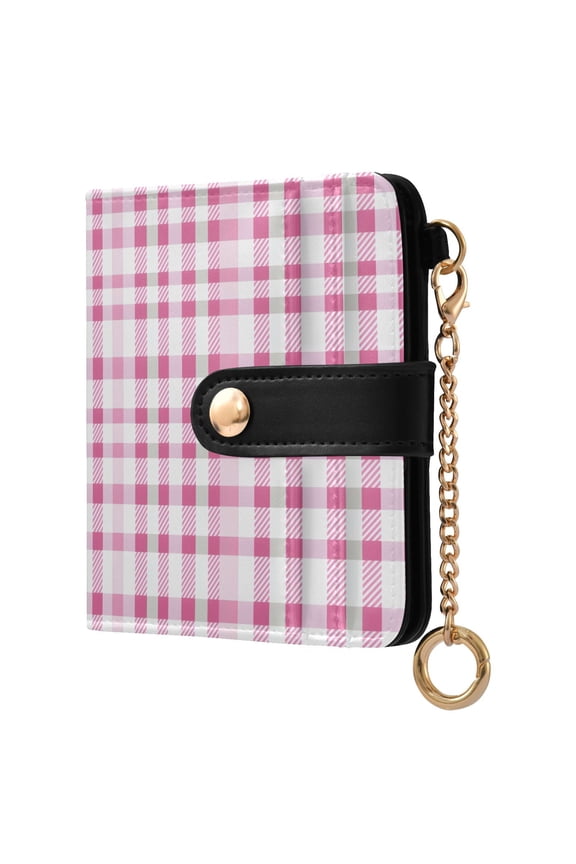 Checkered Grid-c5 Pattern RFID Blocking Bifold Wallet Women Compact Card Holder with ID Window Zipper Coin Pocket