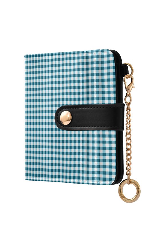 Checkered Grid-c6 Pattern RFID Blocking Bifold Wallet Women Compact Card Holder with ID Window Zipper Coin Pocket
