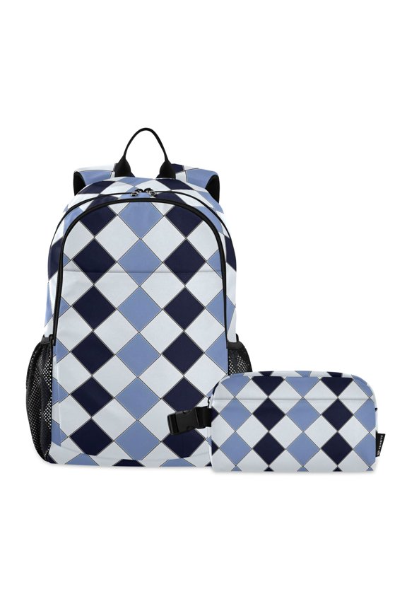 Checkered Grid-d2 School Backpack Lunch Box Set Student Bookbag