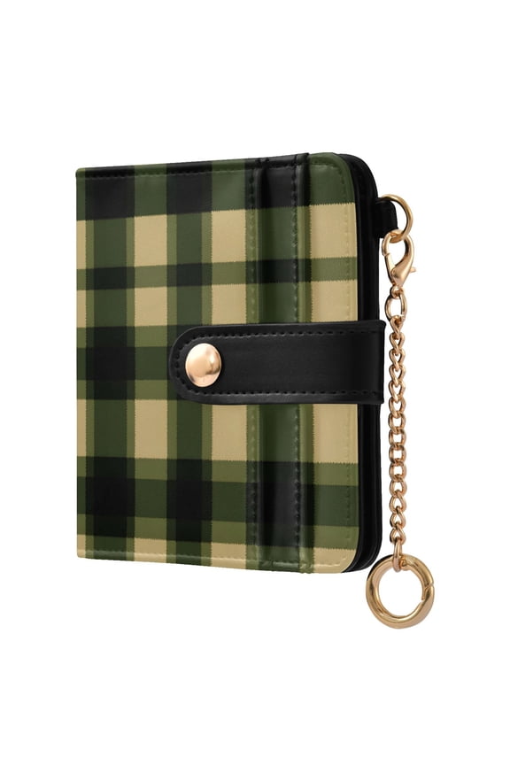 Checkered Grid-d5 Pattern RFID Blocking Bifold Wallet Women Compact Card Holder with ID Window Zipper Coin Pocket