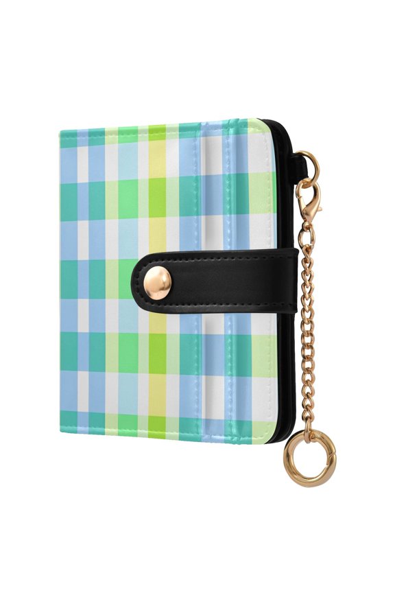 Checkered Grid-t5 Pattern RFID Blocking Bifold Wallet Women Compact Card Holder with ID Window Zipper Coin Pocket