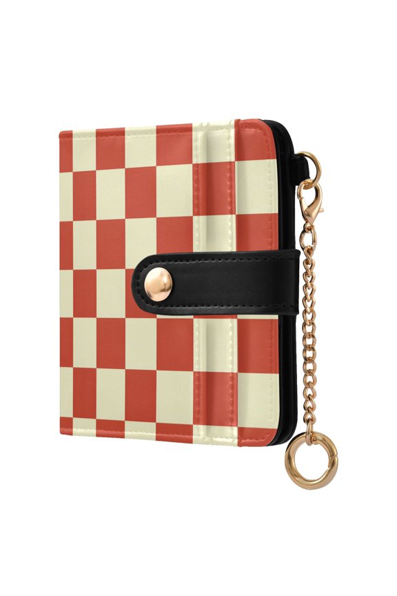 Checkered Grid-t6 Pattern RFID Blocking Bifold Wallet Women Compact Card Holder with ID Window Zipper Coin Pocket