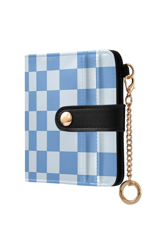 Checkered Grid-t7 Pattern RFID Blocking Bifold Wallet Women Compact Card Holder with ID Window Zipper Coin Pocket